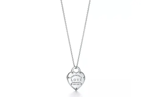 Tiffany Return to Tiffany Series Logo Engraved Heart Necklace Women's Silver