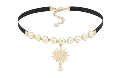 DIOR Metal Pearl Short Necklace Women's Gold