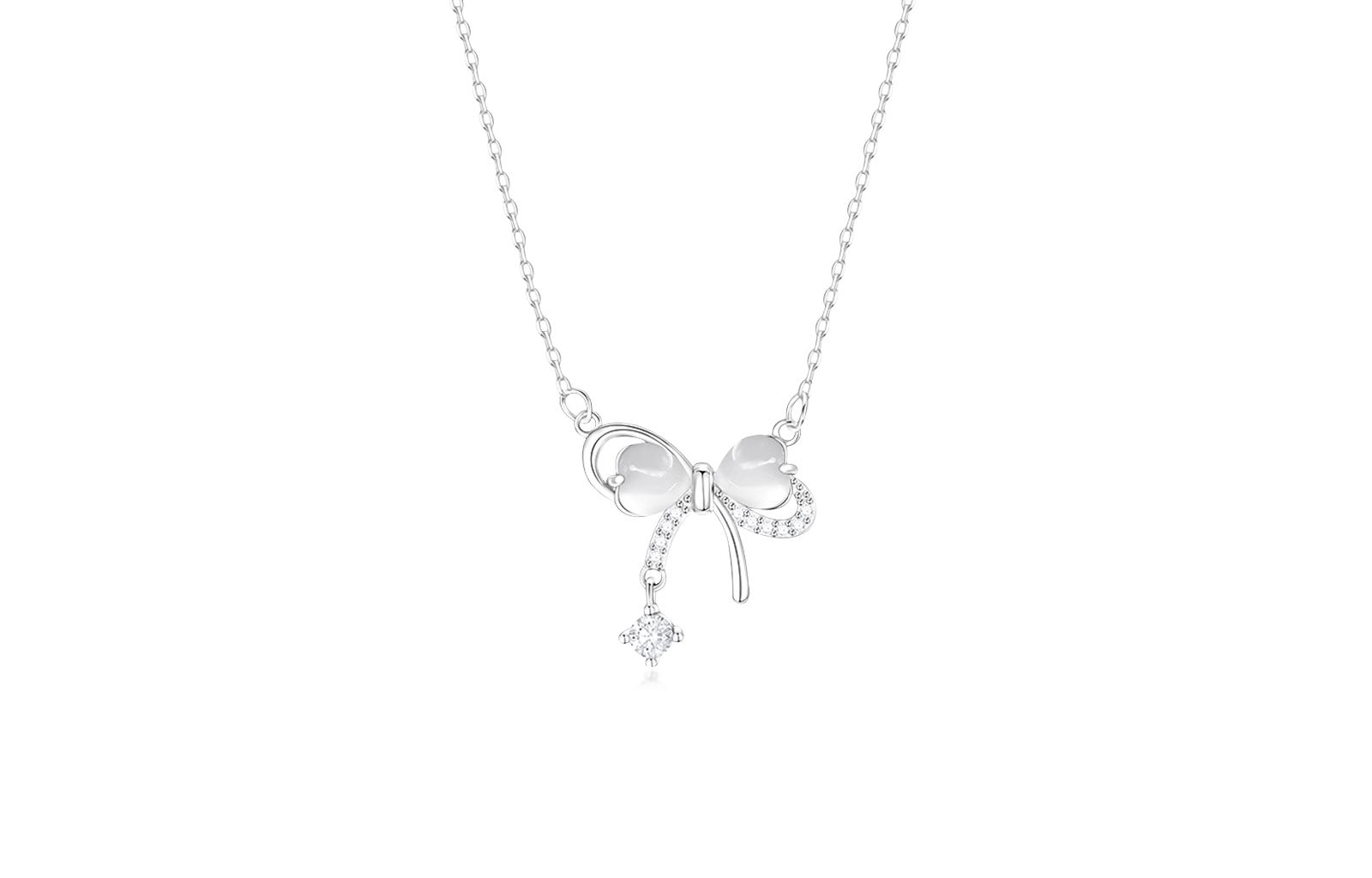 MISS TOOYA Glass cute elegant small design chain for key bag with bow, pendant, silver bracelet, necklace, silver 999 sample, cat's eye, light luxury style, high-quality style, women's style