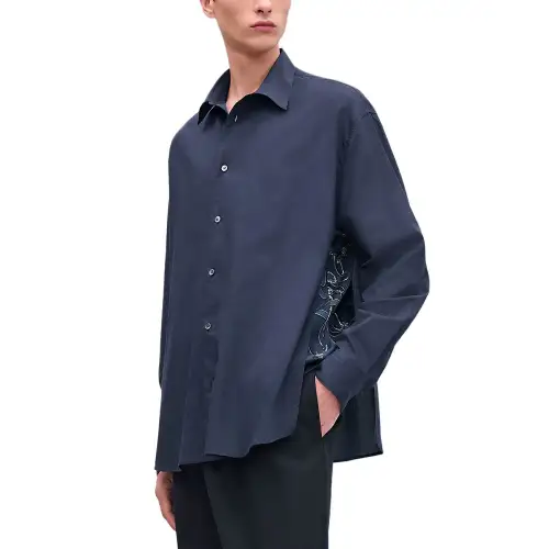 HERMES Shirts Men's Marine Blue Lapel Moderate Other