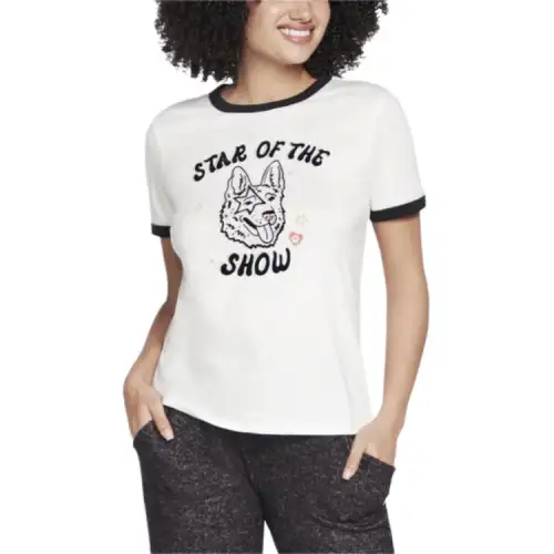 Skechers T Shirts Women's White Crew Neck Moderate Straight Fit
