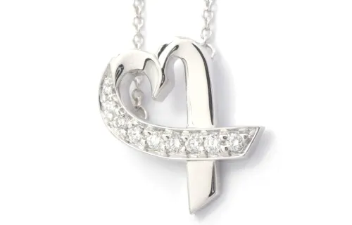 TIFFANY & CO. Hearts™ 18K White Gold With Diamond Necklaces Unisex Silver