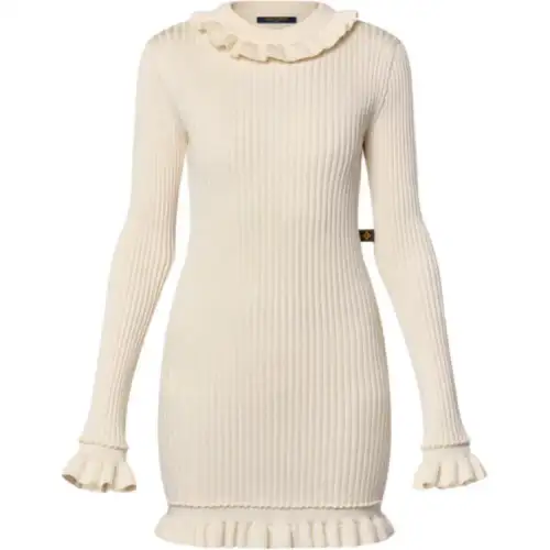 LOUIS VUITTON Ruffle Trim Ribbed Knit Dress
