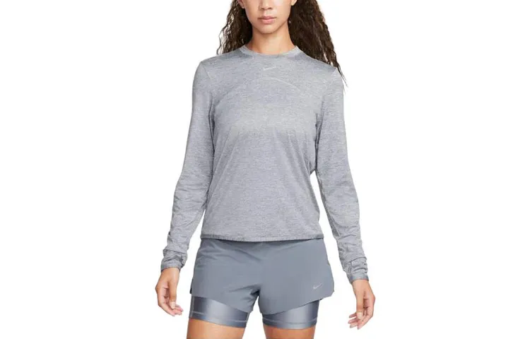 Nike T-Shirts Women's Gray Crew Neck Moderate Straight Fit