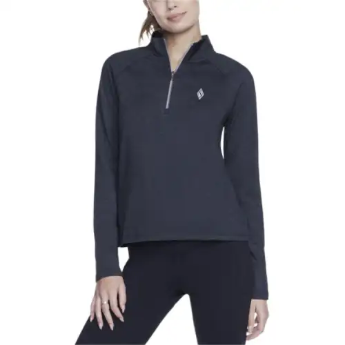 Skechers T Shirts Women's Black Stand Collar Moderate Straight Fit