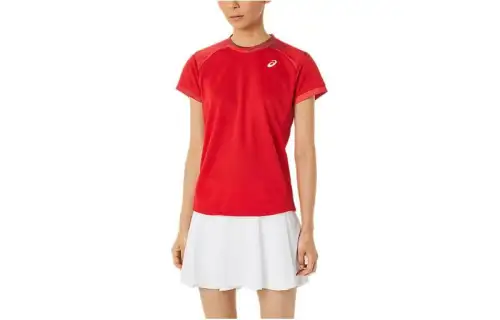 ASICS T Shirts Women's Red Crew Neck Moderate Straight Fit
