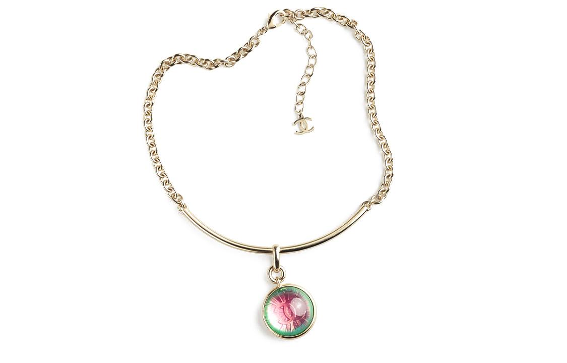 CHANEL Double C Metal, Resin, Rhinestone Necklaces Women's White