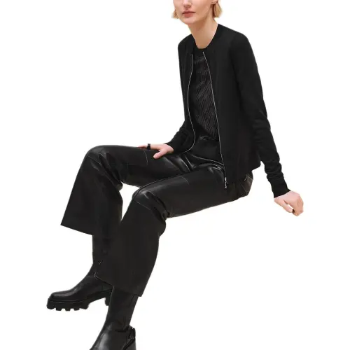 HERMES Knitwear Women's Black Crew Neck Moderate Cardigan