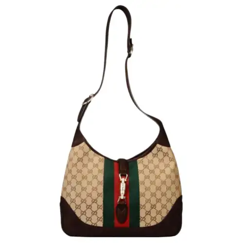 GUCCI Jackie 1961 Canvas With Leather Trim Crescent Shoulder Bag Shoulder Bag Women's Black