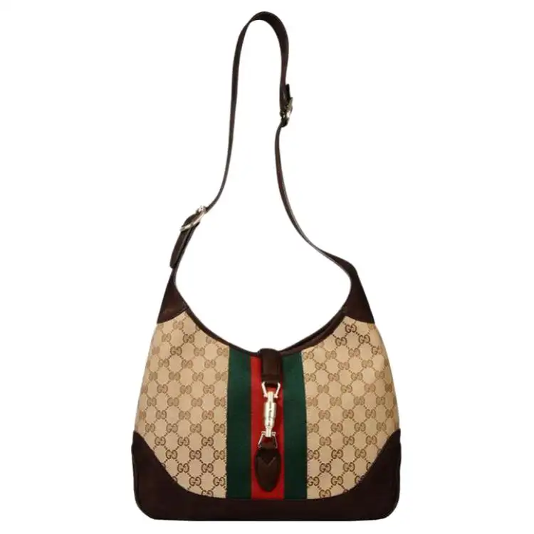GUCCI Jackie 1961 Canvas With Leather Trim Crescent Shoulder Bag Shoulder Bag Women's Black