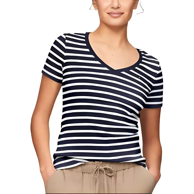 Tommy Hilfiger T Shirt Women's Navy Blue & White Stripes