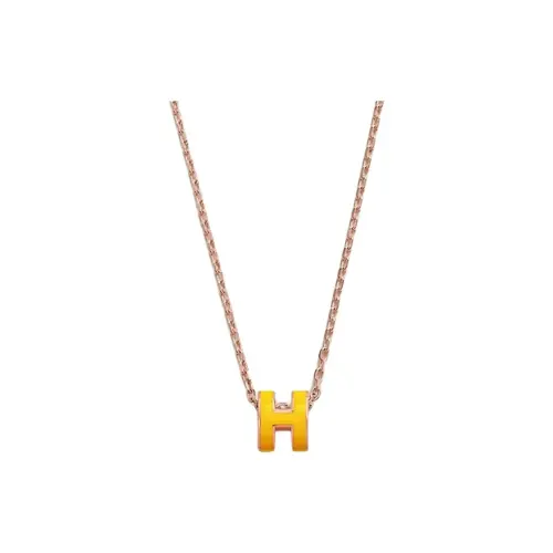 HERMES POP H Rose Gold Plated Metal Necklaces Women's Yellow