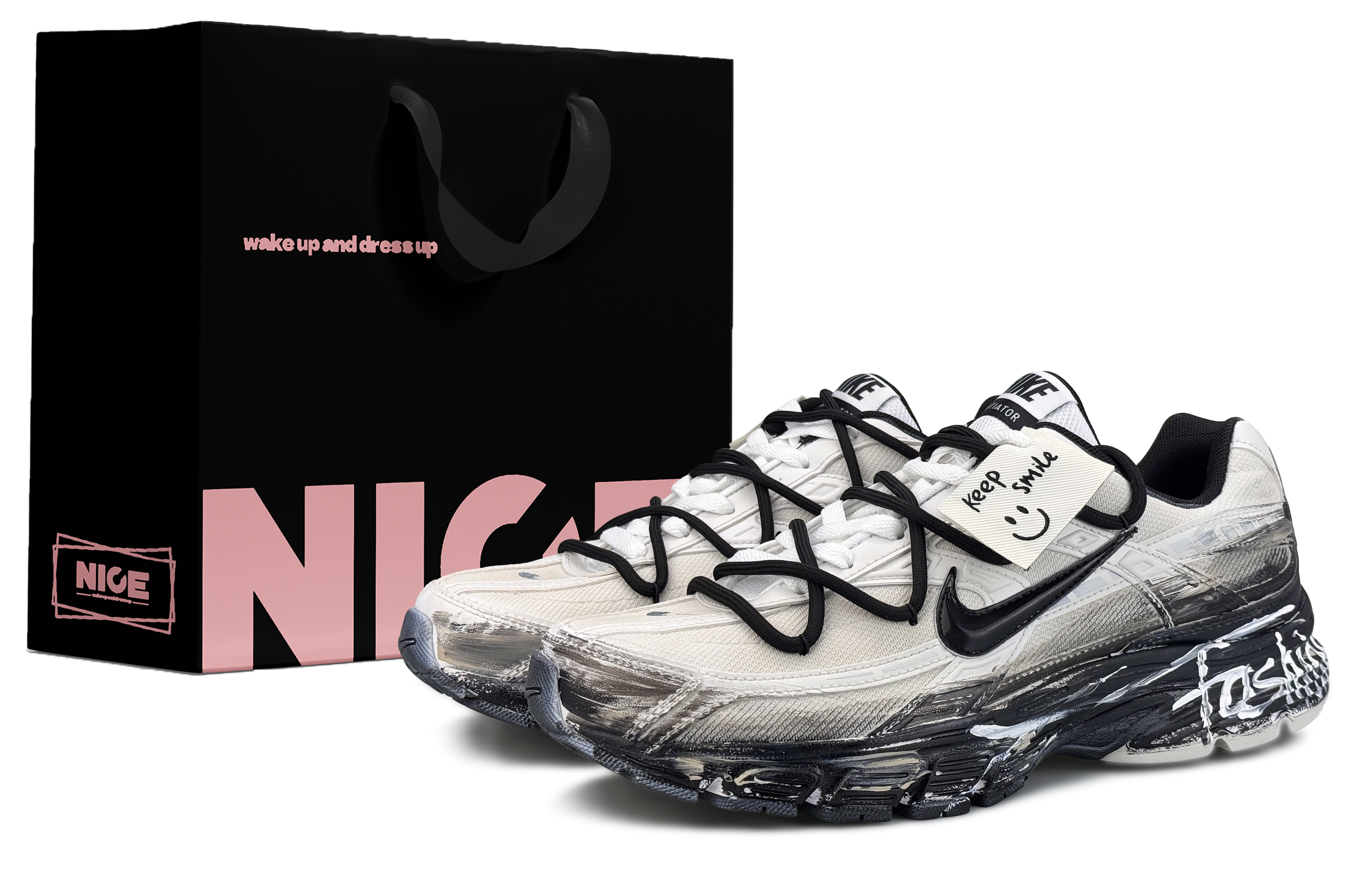 Nike Initiator Cushioning Breathable Support Cushioning Breathable Support Low top Running Shoes Men’s Black White Gray