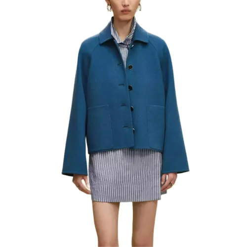 HERMES Coats Women's Blue Lapel Moderate