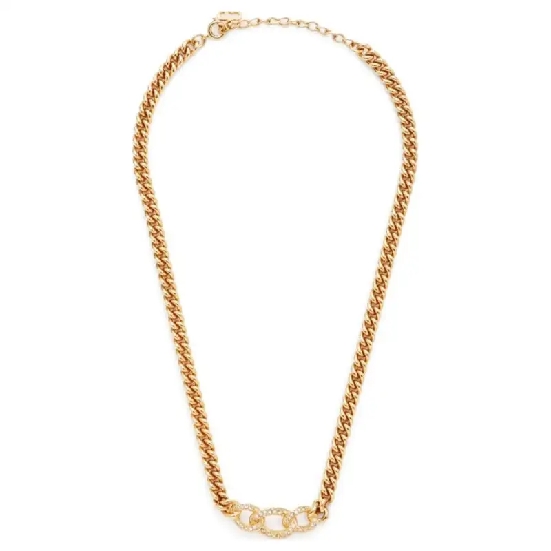 Christian DIOR Pre Owned Rhinestone Chain Necklace