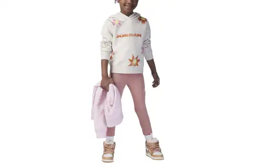 Jordan Casual Sports Set Children's Clothing Flowers Toddler Pullover Hoodie Set Letter Flower Hooded Pullover Long Sleeve Sweatshirt Elastic Mid-Waist Slim Pants Children's Style