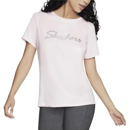 Skechers T Shirts Women's Pink Crew Neck Moderate Straight Fit