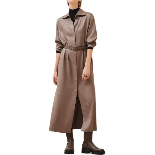 HERMES Long Sleeved Dress Women's Elephant Gray