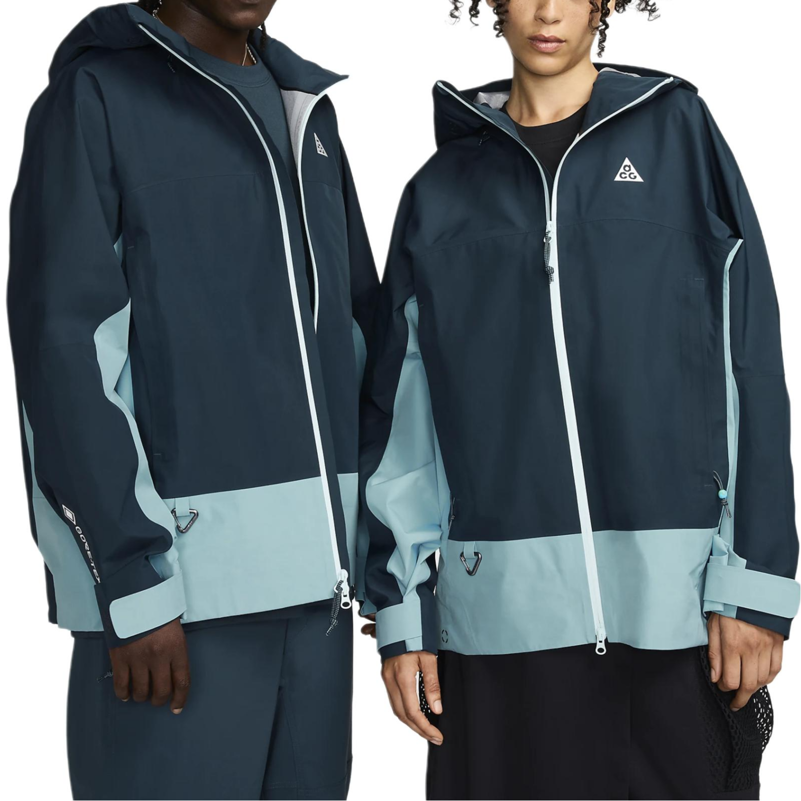 Nike Windproof waterproof comfortable navy denim turquoise jacket with hood with zipper for men and women, loose fit