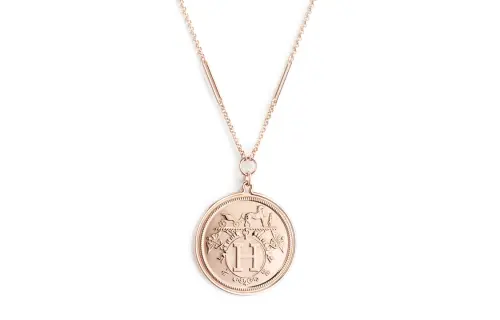 HERMES Ex Libris 18K Rose Gold Necklaces Women's Rose Gold