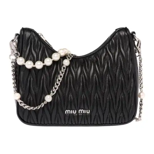 MIU MIU Matelassé Sheepskin Portable Crossbody Bag, Shoulder Bag Women's Black