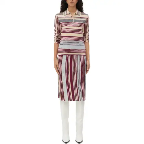Bottega Veneta Striped Linen Polo Shirt Women's Merlot