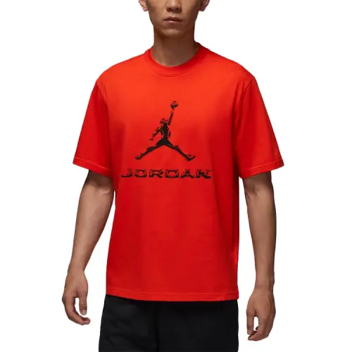 Jordan T Shirts Men's Orange Red Crew Neck Moderate