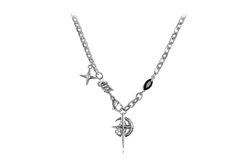Small design glossy asymmetrical chain for key bag  drop-shaped with zircon stainless steel, necklace for men and women, simple and elegant design, high-quality style, for beloved