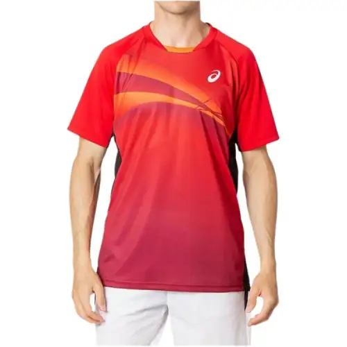 ASICS T Shirts Men's Red Crew Neck