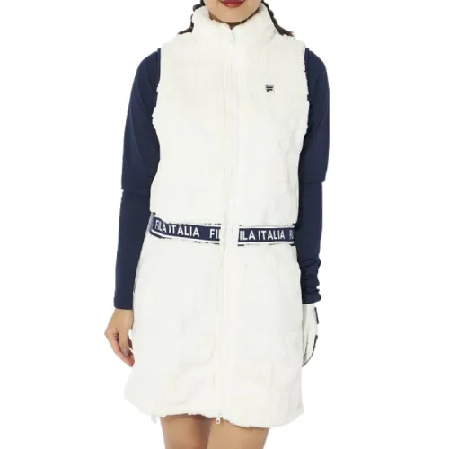 FILA Sleeveless Dresses Women's White Stand Collar Moderate Mid Length