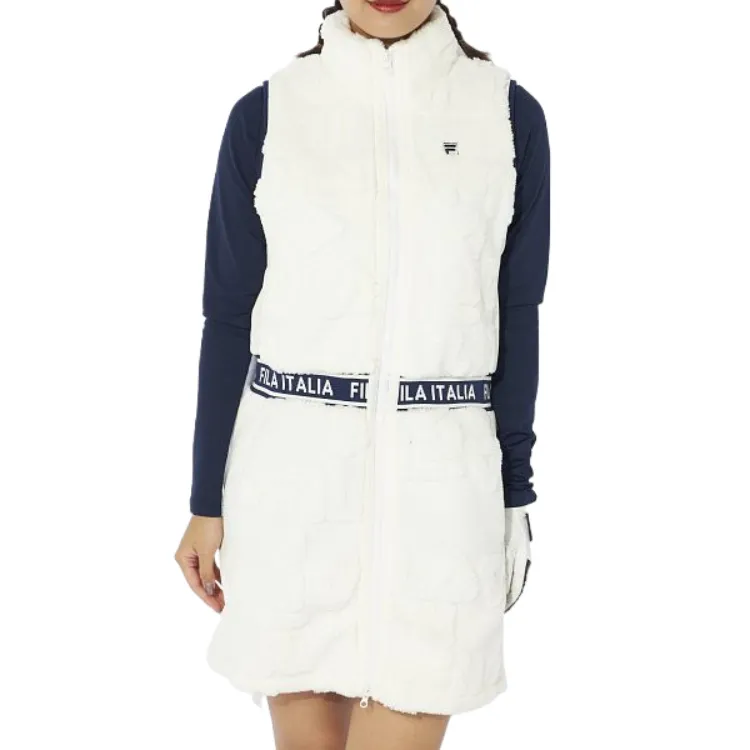 FILA Sleeveless Dresses Women's White Stand Collar Moderate Mid Length