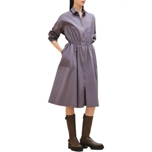 HERMES Long Sleeved Dress Women's Stone Gray