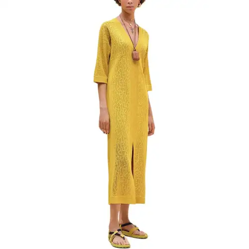 HERMES SS24 Long Sleeved Dress Women's Yellow