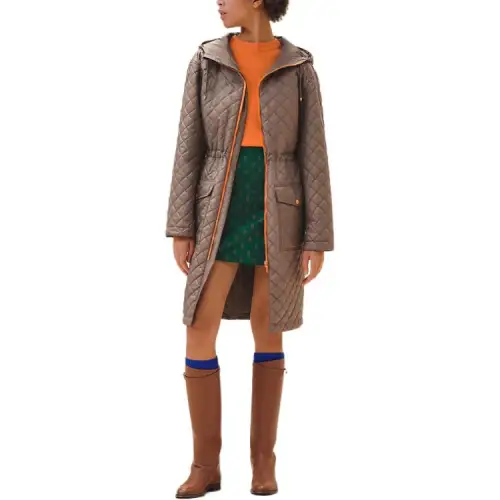 HERMES Coats Women's Gray Hooded Moderate Straight Fit