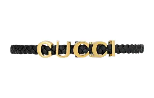 GUCCI Brass Leather Necklaces Unisex Black