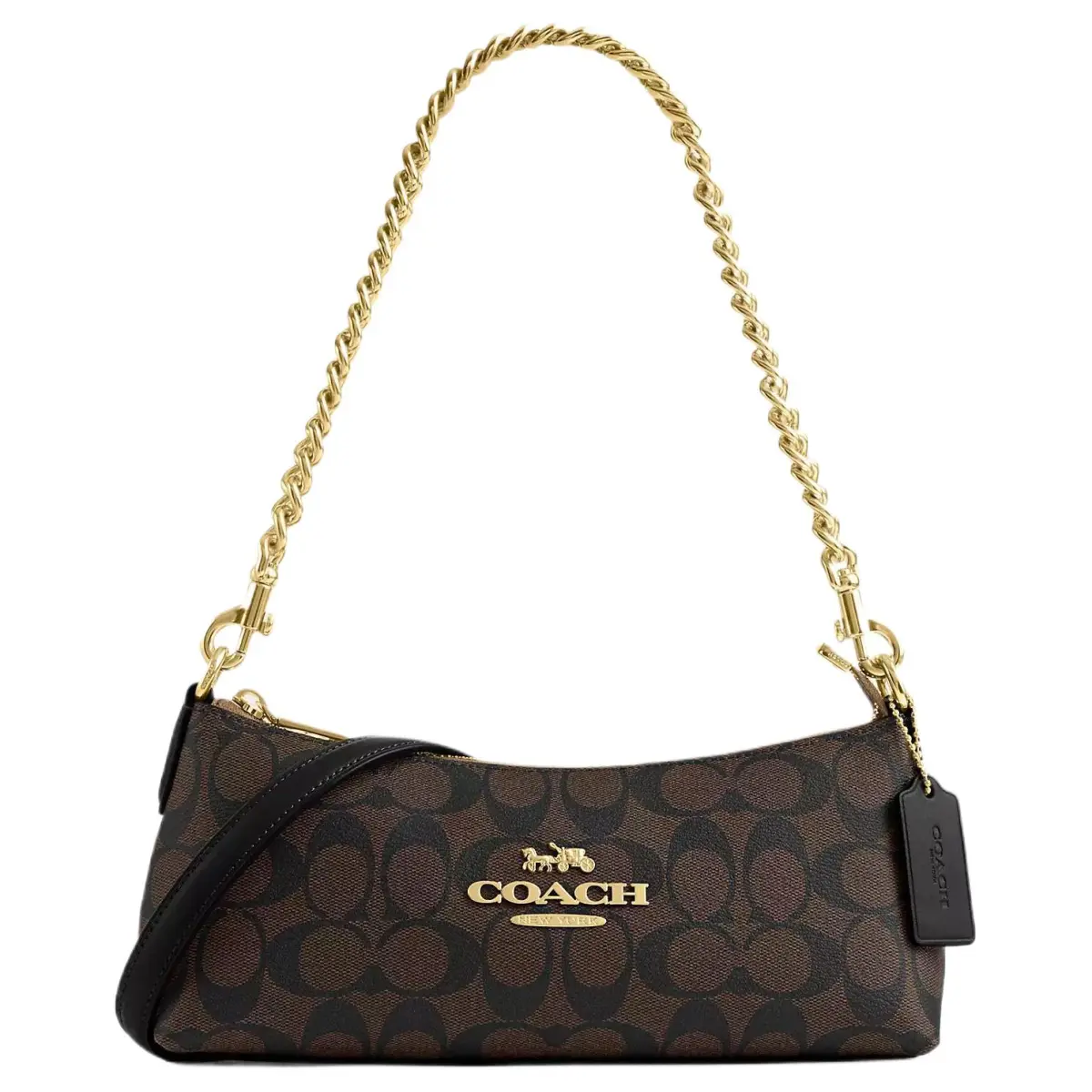 COACH Charlotte PVC Baguette Bag Handbag, Shoulder Bag Medium Women's Gold & Brown & Black