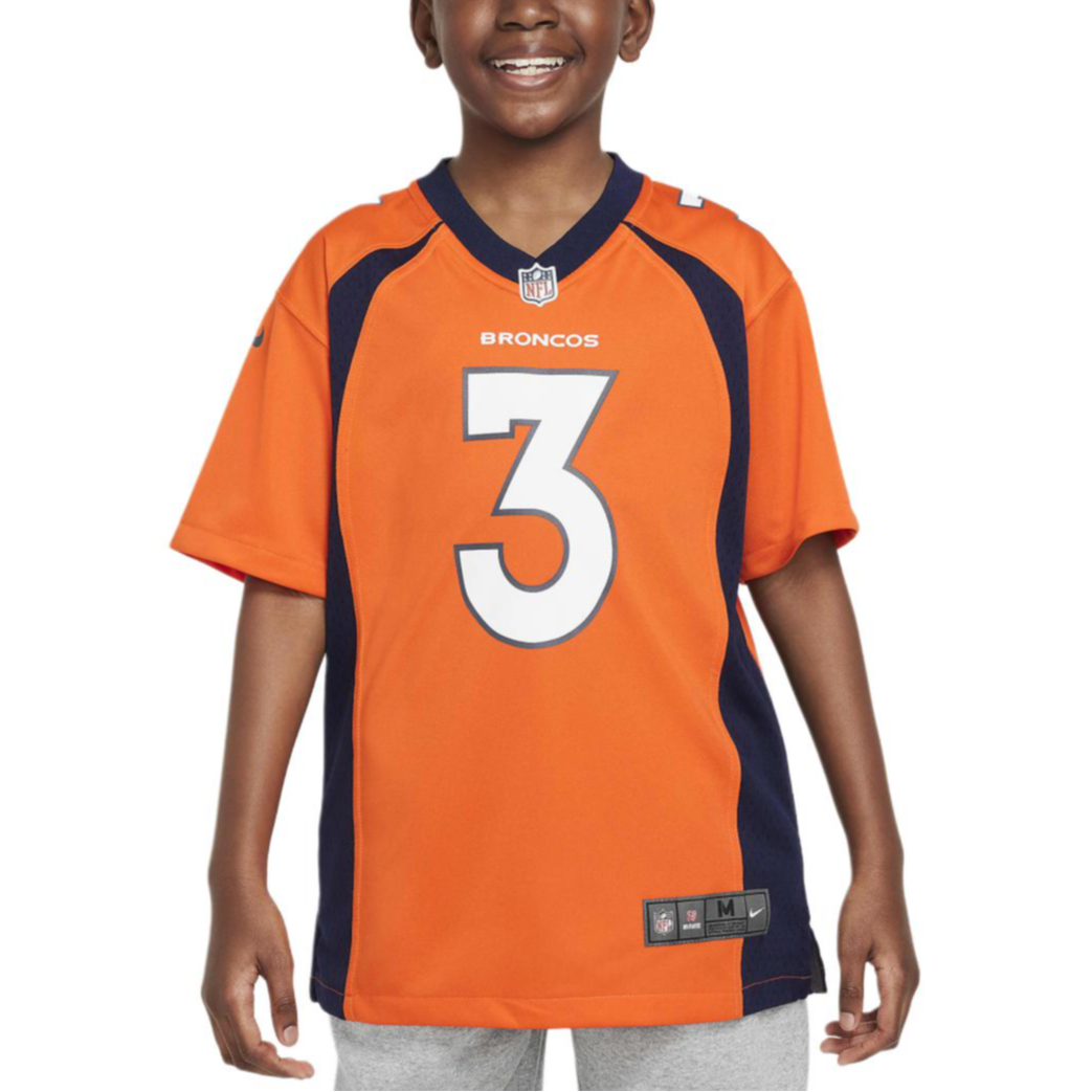 Nike NFL T-Shirt Denver Broncos Russell Wilson Football Soft Simple Short Sleeve Bright Orange Youth