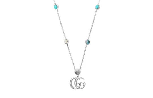 GUCCI 2000 2025 Sterling Double G Mother Of Pearl Pendant Necklace Costume Necklace