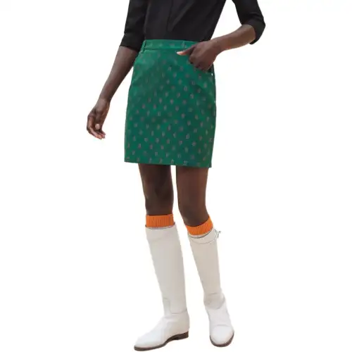 HERMES Denim Short Skirts Women's Green