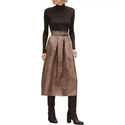 HERMES Casual Long Skirt Women's Gray