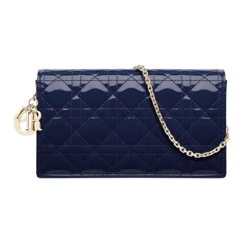 DIOR Lady Dior Patent Leather, Cow Leather Shoulder Bag, Crossbody Bag, Clutch Women's Indigo