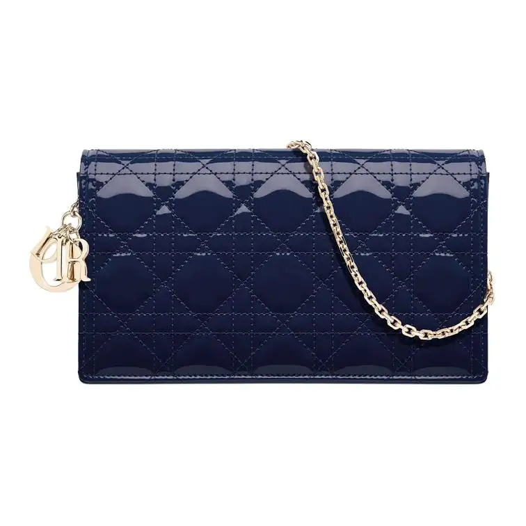 DIOR Lady Dior Patent Leather, Cow Leather Shoulder Bag, Crossbody Bag, Clutch Women's Indigo