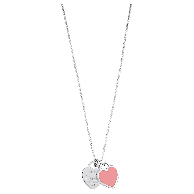 TIFFANY & CO. Tiffany Return to Tiffany Series Double Heart Shape Clavicle Chain Mini 925 Silver Necklace Women's Pink