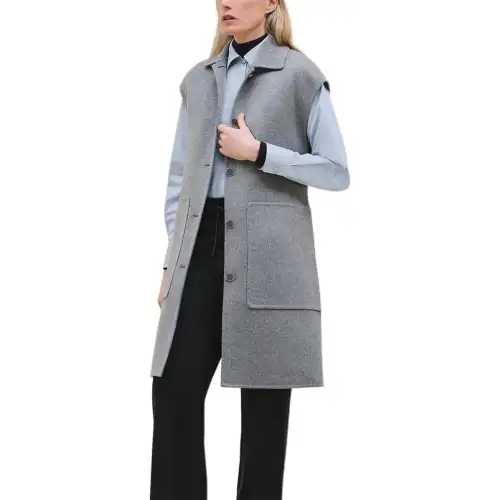 HERMES Coats Women's Gray Lapel Moderate Straight Fit
