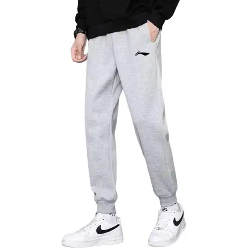 Li Ning Loose Fit Straight Fit Fleece Lined Casual Running Knitted Sweatpants Men's Gray