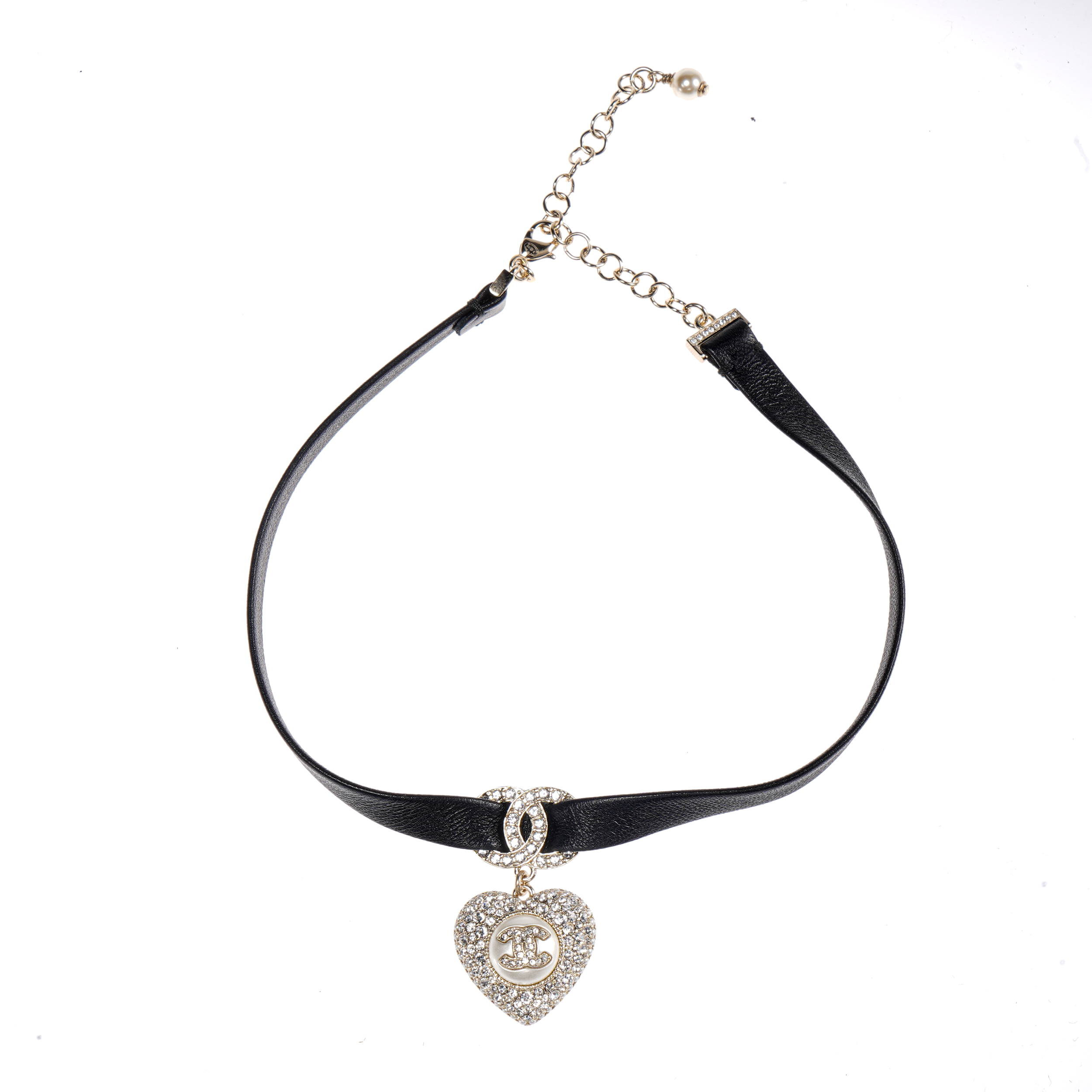 CHANEL Metal, Sheepskin, Artificial Pearl, Rhinestone Necklaces Women's Black