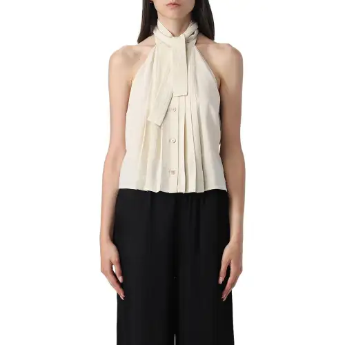 PRADA Logo-Jacquard Tie-Neck Open Back Top