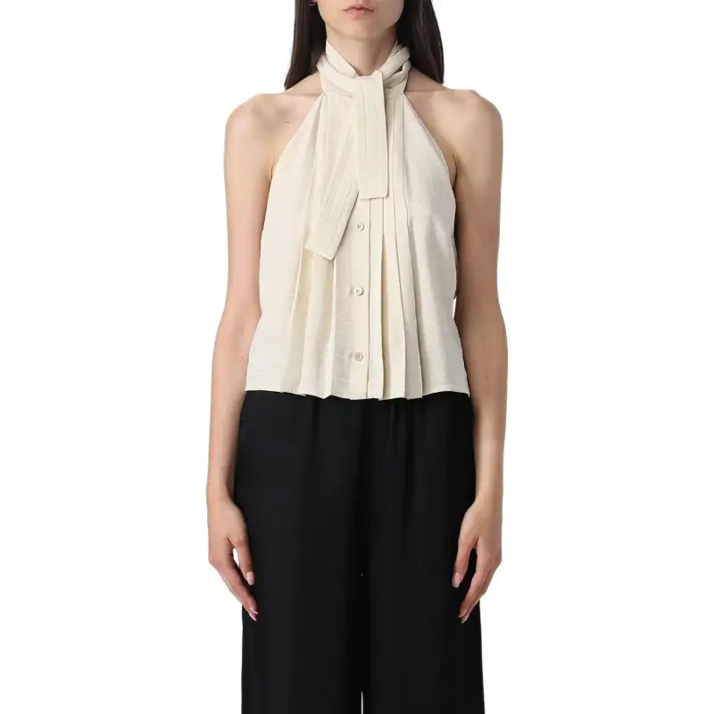 PRADA Logo-Jacquard Tie-Neck Open Back Top