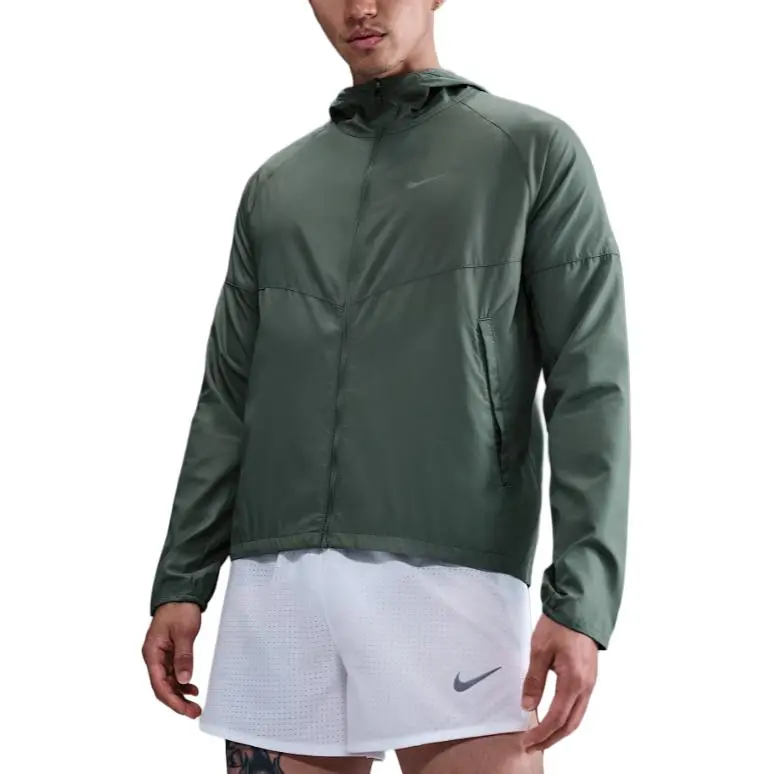 Nike MILER Jackets Men's Earth Green Hooded (Non-detachable) Moderate