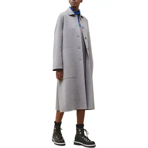 HERMES Coats Women's Gray Lapel Moderate Straight Fit